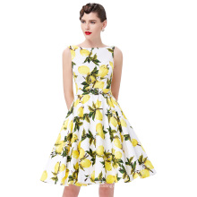 Belle Poque Stock Sleeveless Lemon Print Cotton Retro Vintage Audrey Hepburn style Dresses 50s Pinup BP000002-38